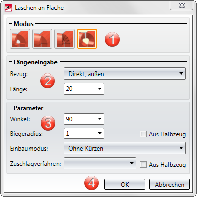 Laschen an Fläche
