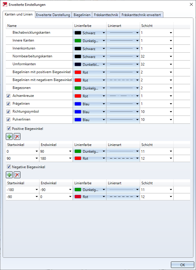 Erweiterte Einstellungen Kanten und Linien