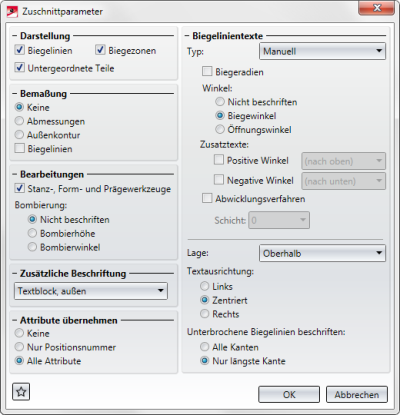 Zuschnittparameter